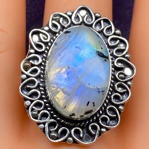 Elegant Handmade Size 8.5 Real Moonstone  925 Sterling Silver Ring